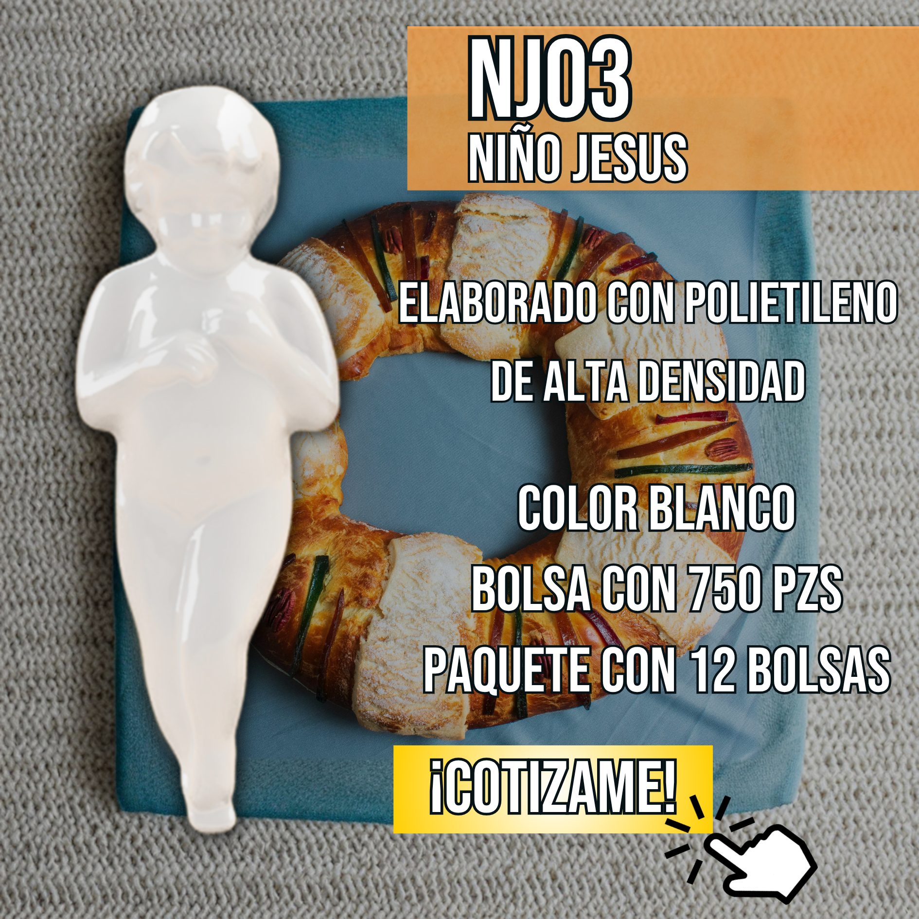 Muñeco Niño Jesús para Rosca de Reyes